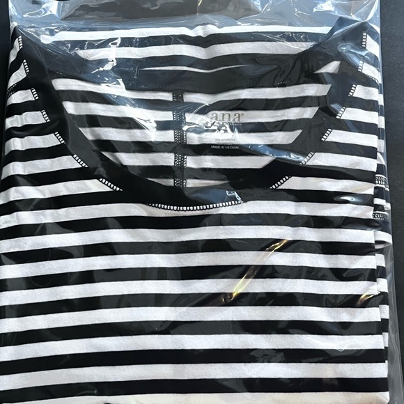 a.n.a Black White Striped Tunic Long Cuffed Sleeves Cotton Blend Size Large - Picture 10 of 10